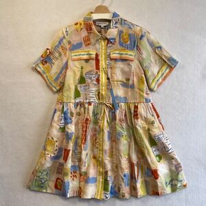 Hunter Bell Peyton Dress Happy Hour Linen Blend Mini Dress Womens Medium NEW